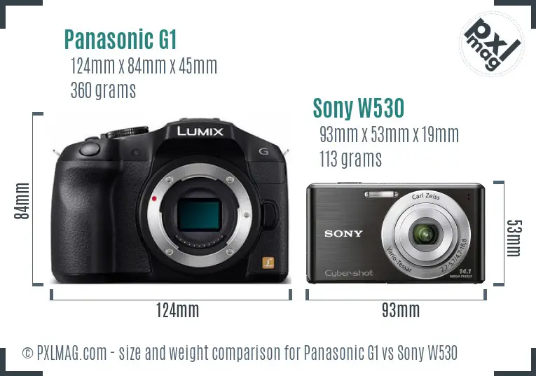 Panasonic G1 vs Sony W530 size comparison
