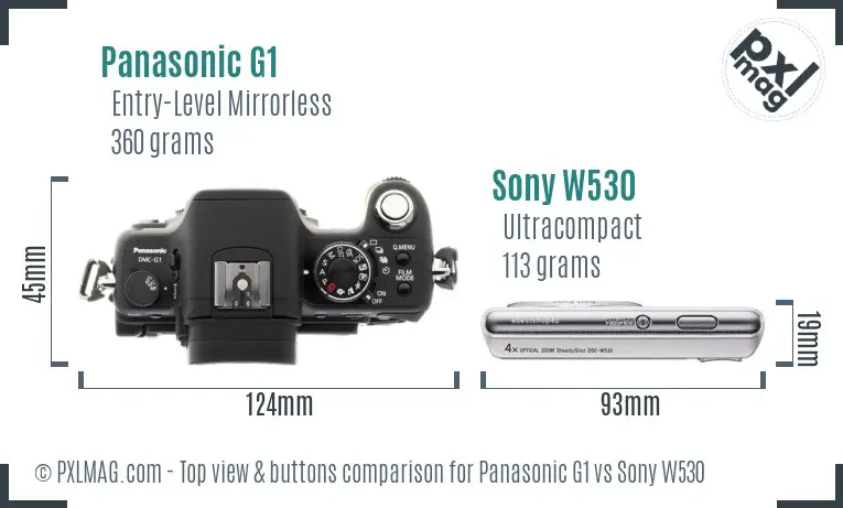 Panasonic G1 vs Sony W530 top view buttons comparison