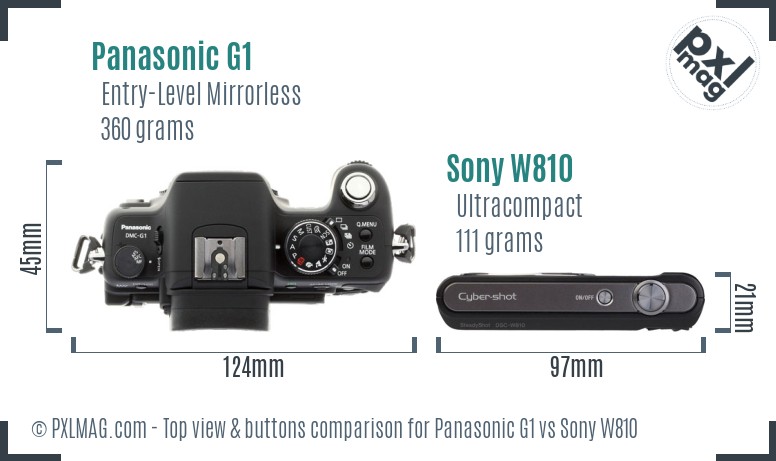 Panasonic G1 vs Sony W810 top view buttons comparison