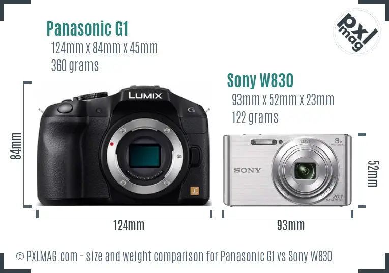 Panasonic G1 vs Sony W830 size comparison