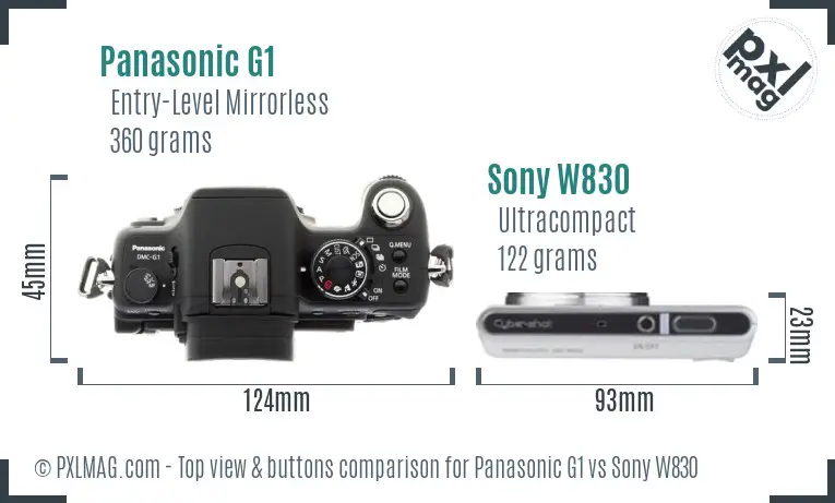 Panasonic G1 vs Sony W830 top view buttons comparison