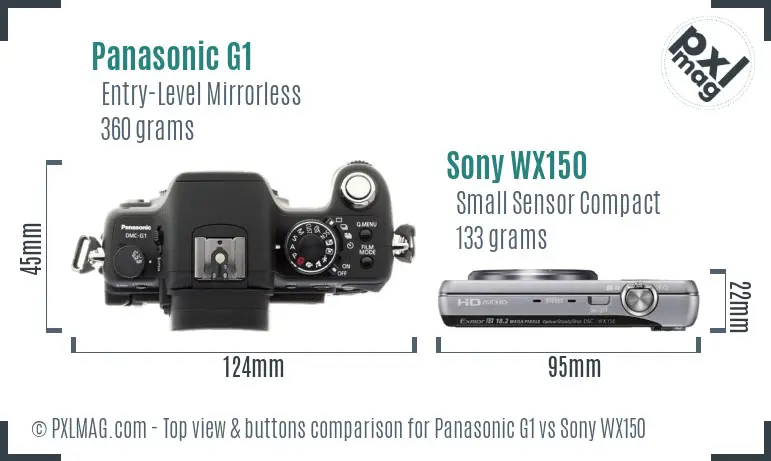 Panasonic G1 vs Sony WX150 top view buttons comparison Panasonic G1 vs Sony WX150 top view buttons comparison