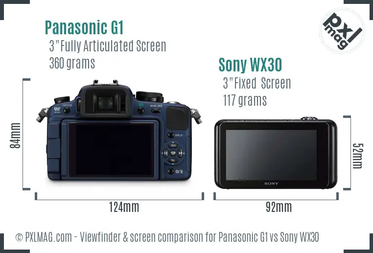 Panasonic G1 vs Sony WX30 Screen and Viewfinder comparison