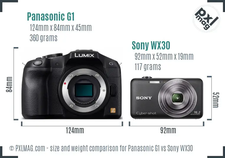 Panasonic G1 vs Sony WX30 size comparison