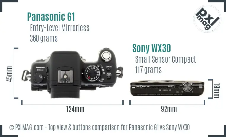 Panasonic G1 vs Sony WX30 top view buttons comparison