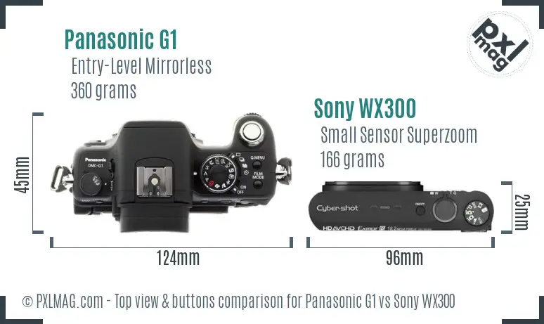 Panasonic G1 vs Sony WX300 top view buttons comparison