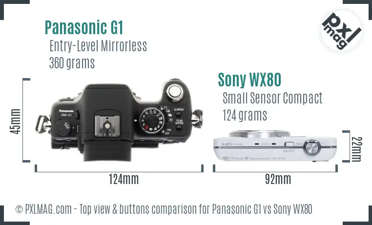 Panasonic G1 vs Sony WX80 top view buttons comparison Panasonic G1 vs Sony WX80 top view buttons comparison