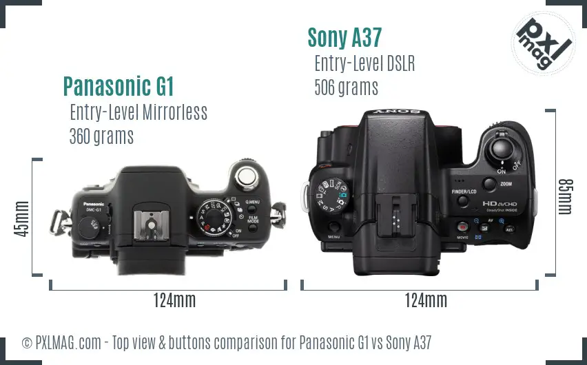 Panasonic G1 vs Sony A37 top view buttons comparison