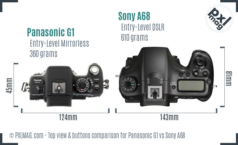 Panasonic G1 vs Sony A68 top view buttons comparison