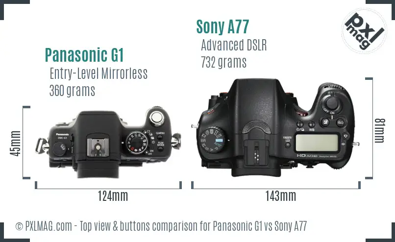 Panasonic G1 vs Sony A77 top view buttons comparison