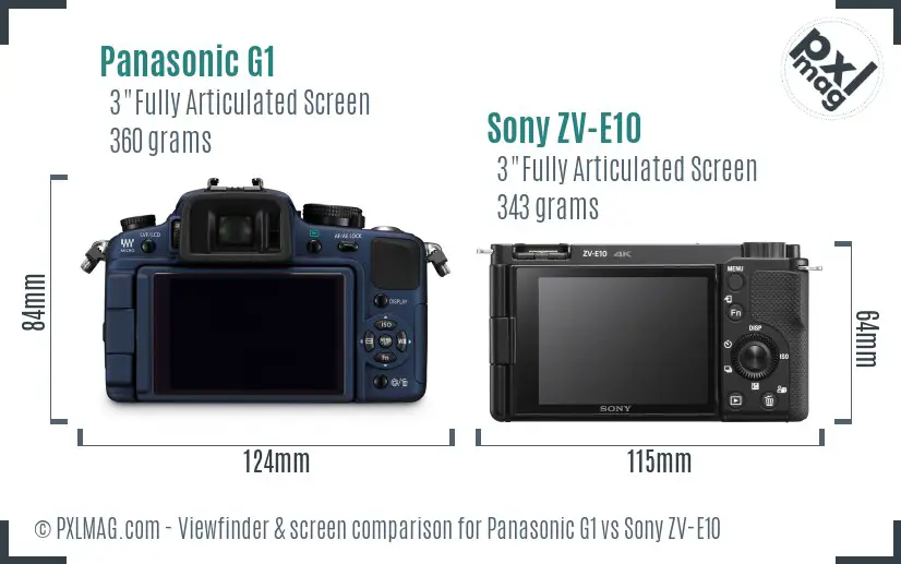 Panasonic G1 vs Sony ZV-E10 Screen and Viewfinder comparison