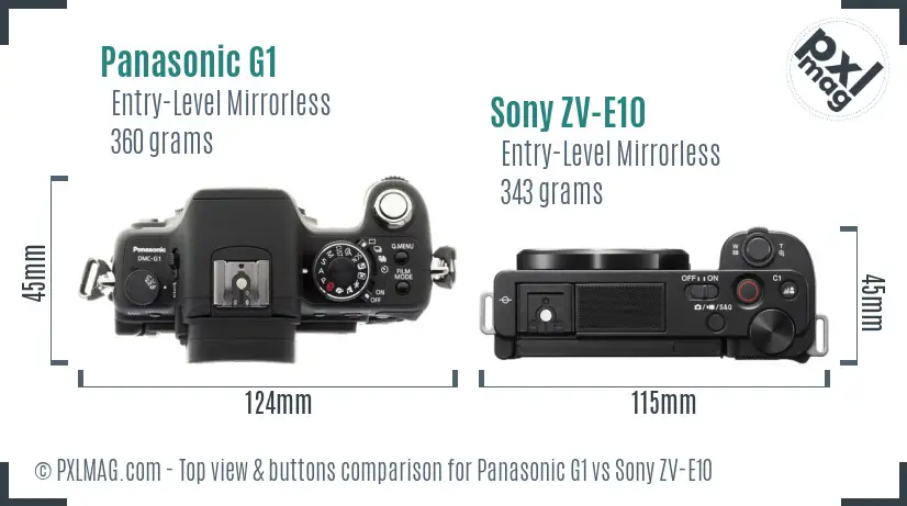 Panasonic G1 vs Sony ZV-E10 top view buttons comparison