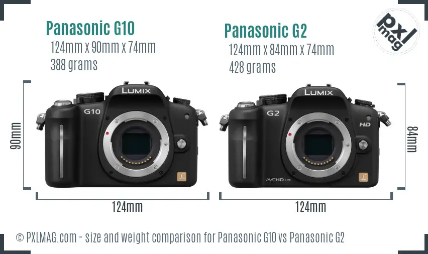 Panasonic G10 vs Panasonic G2 size comparison