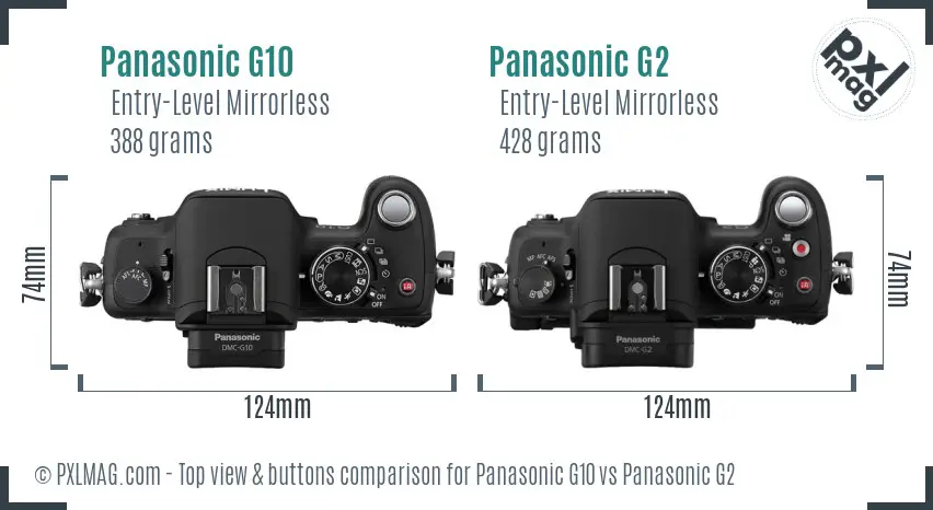 Panasonic G10 vs Panasonic G2 top view buttons comparison