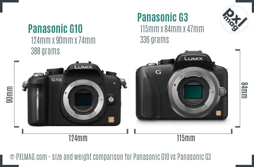 Panasonic G10 vs Panasonic G3 size comparison