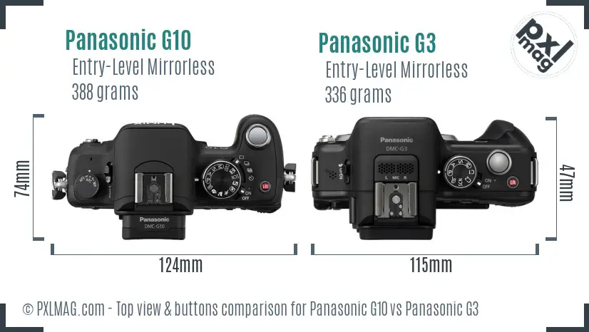 Panasonic G10 vs Panasonic G3 top view buttons comparison