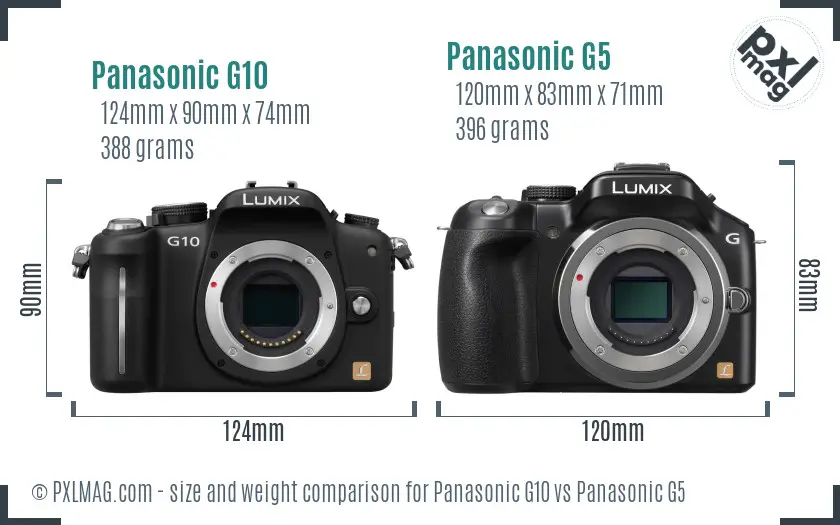 Panasonic G10 vs Panasonic G5 size comparison