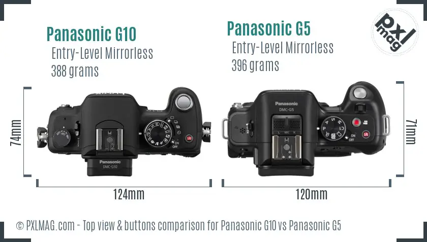 Panasonic G10 vs Panasonic G5 top view buttons comparison