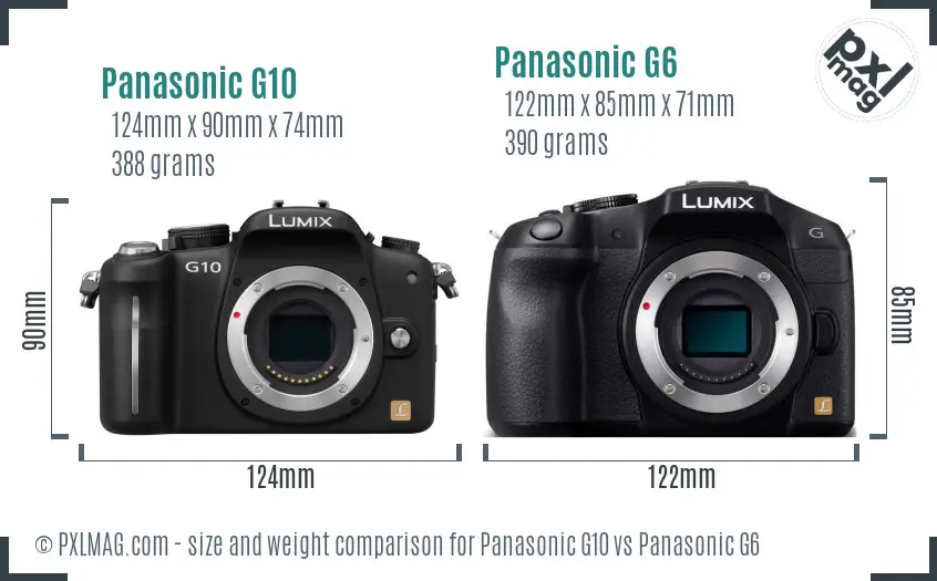 Panasonic G10 vs Panasonic G6 size comparison