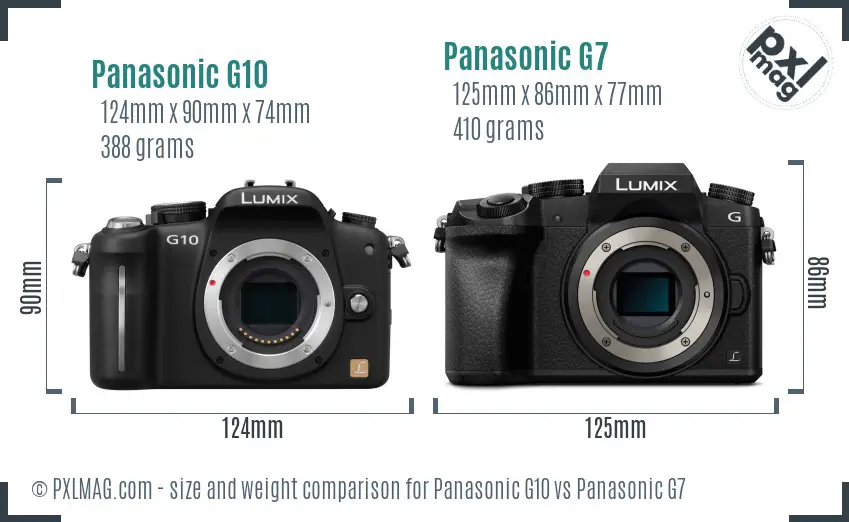 Panasonic G10 vs Panasonic G7 size comparison
