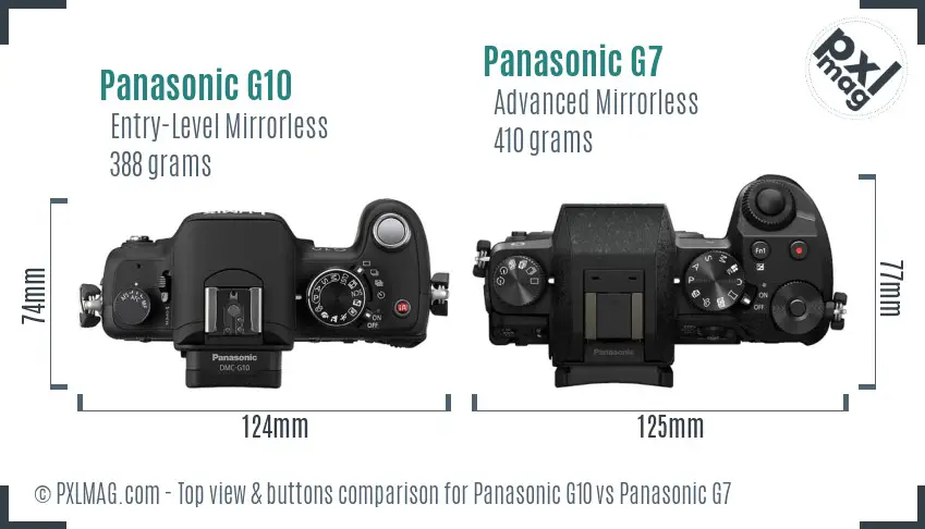 Panasonic G10 vs Panasonic G7 top view buttons comparison