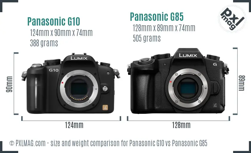Panasonic G10 vs Panasonic G85 size comparison