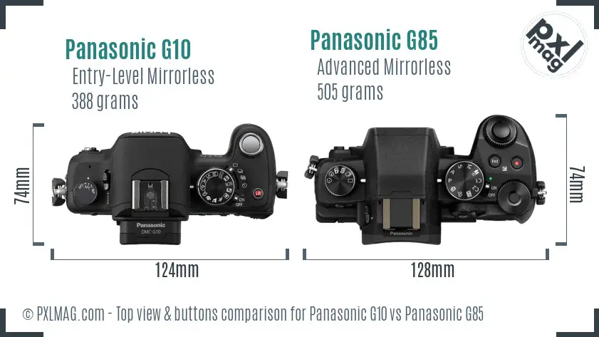 Panasonic G10 vs Panasonic G85 top view buttons comparison