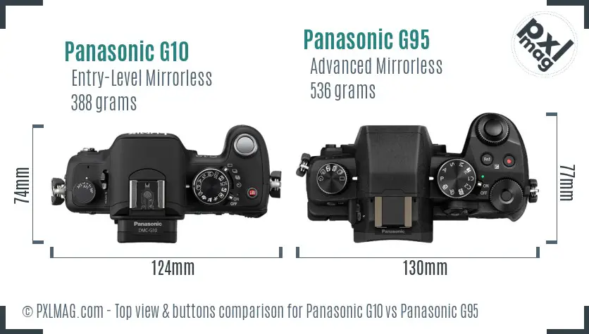Panasonic G10 vs Panasonic G95 top view buttons comparison