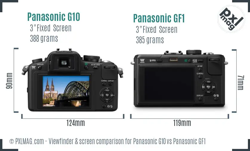Panasonic G10 vs Panasonic GF1 Screen and Viewfinder comparison