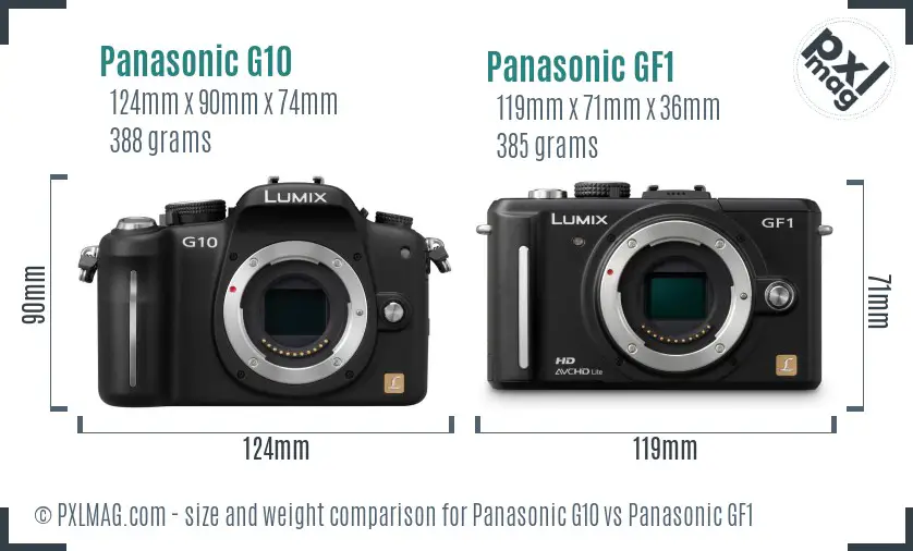 Panasonic G10 vs Panasonic GF1 size comparison