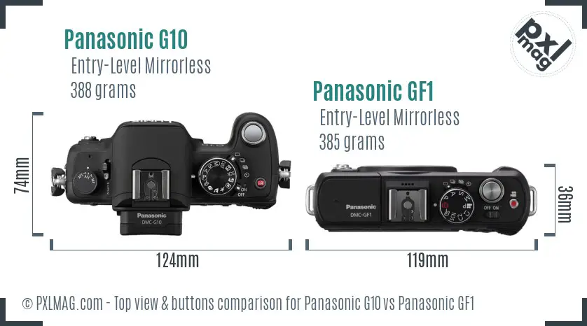 Panasonic G10 vs Panasonic GF1 top view buttons comparison