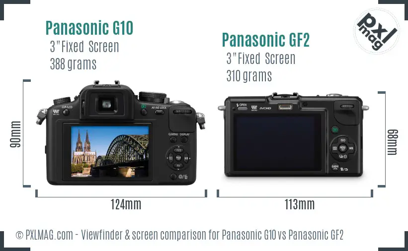 Panasonic G10 vs Panasonic GF2 Screen and Viewfinder comparison