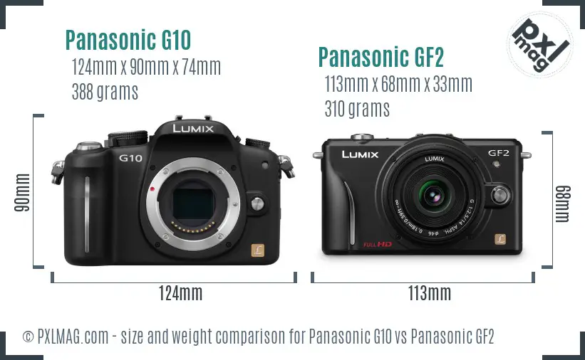 Panasonic G10 vs Panasonic GF2 size comparison