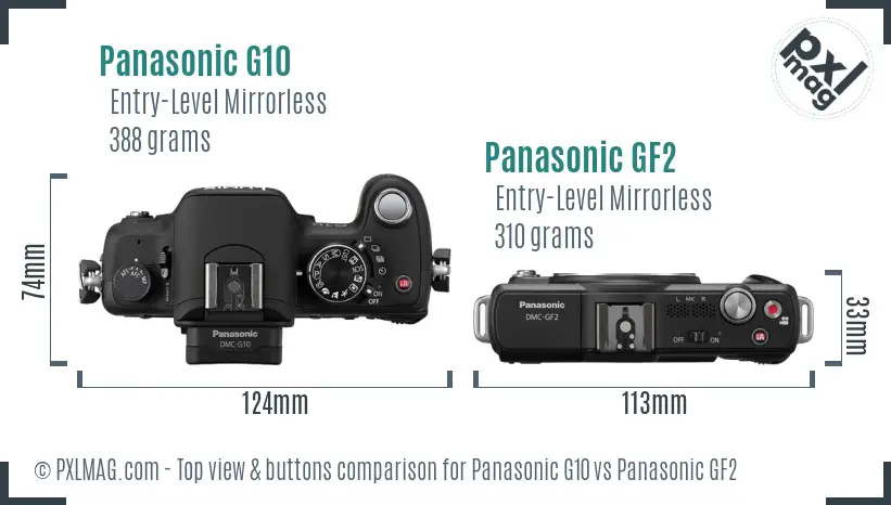 Panasonic G10 vs Panasonic GF2 top view buttons comparison