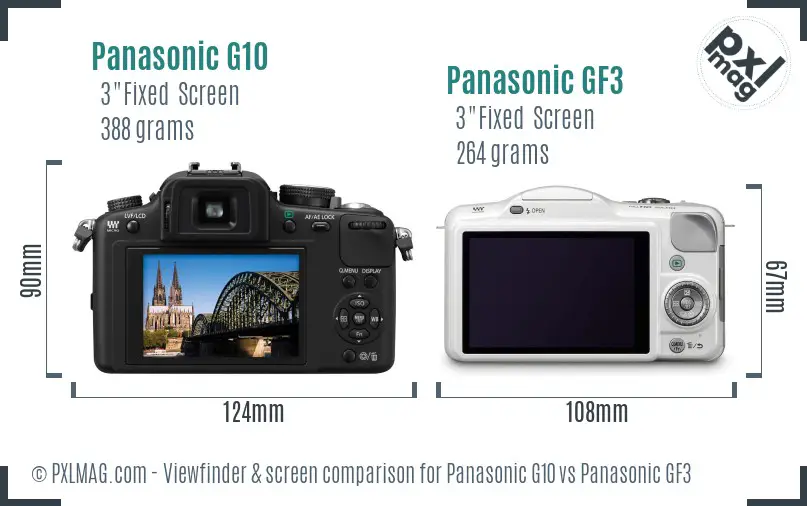 Panasonic G10 vs Panasonic GF3 Screen and Viewfinder comparison