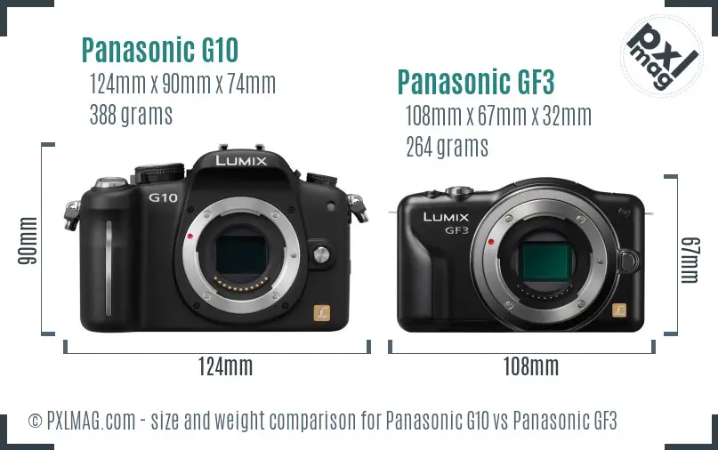 Panasonic G10 vs Panasonic GF3 size comparison