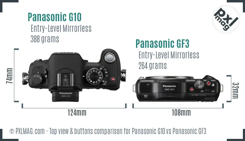 Panasonic G10 vs Panasonic GF3 top view buttons comparison