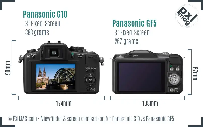 Panasonic G10 vs Panasonic GF5 Screen and Viewfinder comparison