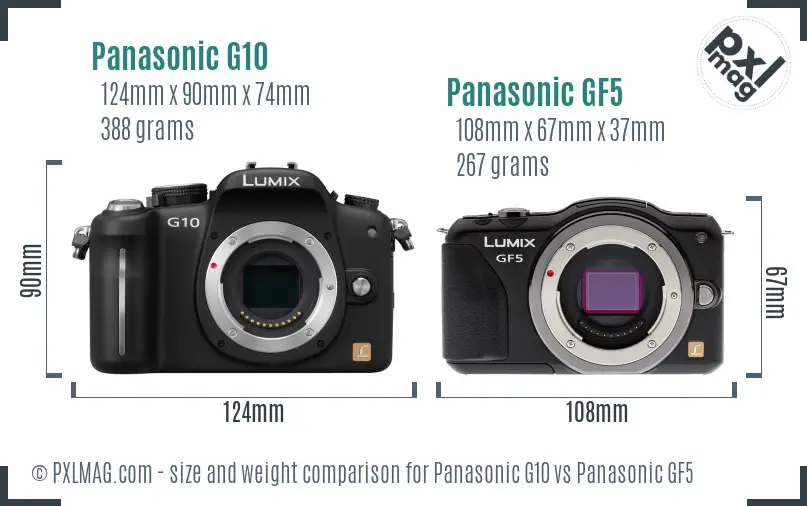 Panasonic G10 vs Panasonic GF5 size comparison