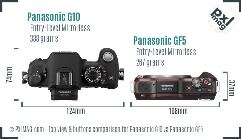 Panasonic G10 vs Panasonic GF5 top view buttons comparison