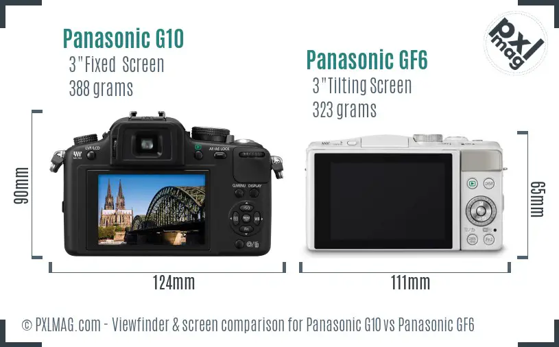 Panasonic G10 vs Panasonic GF6 Screen and Viewfinder comparison