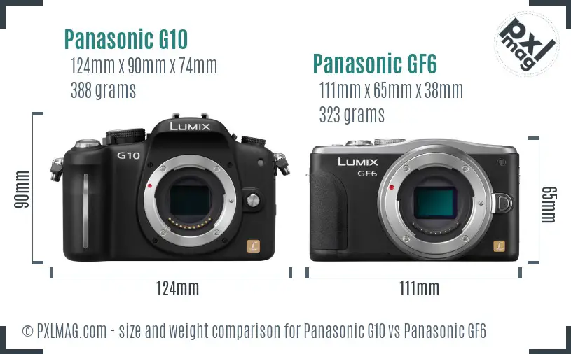 Panasonic G10 vs Panasonic GF6 size comparison