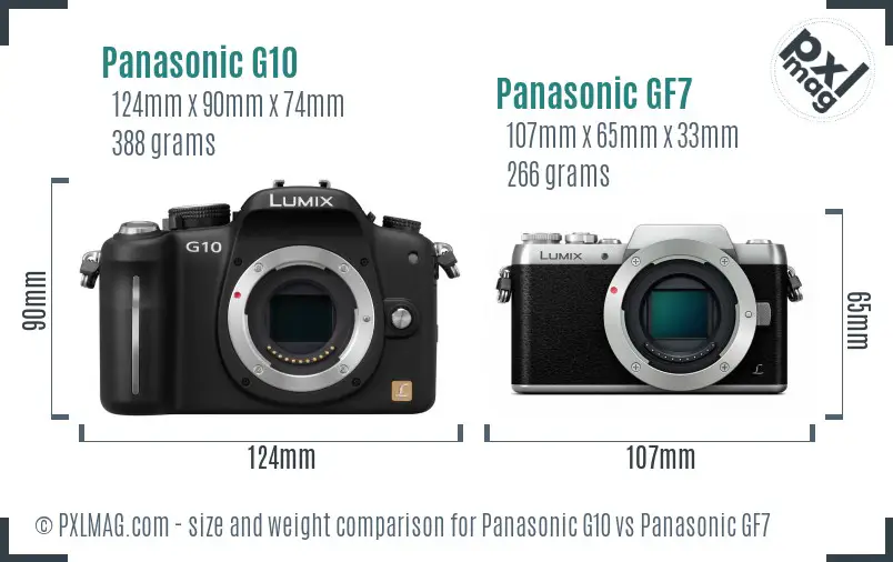 Panasonic G10 vs Panasonic GF7 size comparison