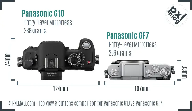 Panasonic G10 vs Panasonic GF7 top view buttons comparison