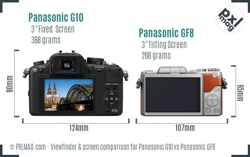 Panasonic G10 vs Panasonic GF8 Screen and Viewfinder comparison