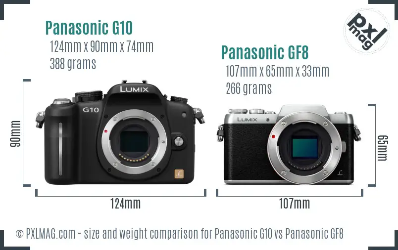 Panasonic G10 vs Panasonic GF8 size comparison