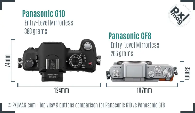 Panasonic G10 vs Panasonic GF8 top view buttons comparison
