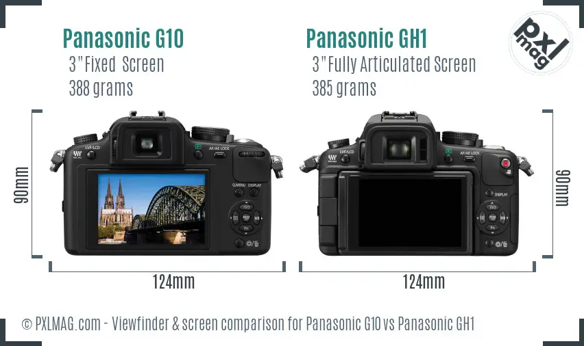 Panasonic G10 vs Panasonic GH1 Screen and Viewfinder comparison