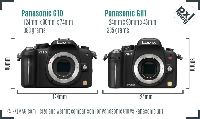 Panasonic G10 vs Panasonic GH1 size comparison