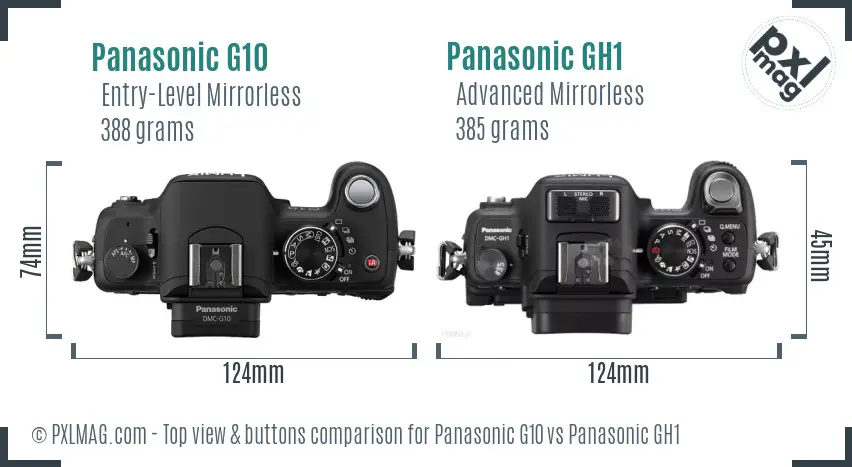 Panasonic G10 vs Panasonic GH1 top view buttons comparison